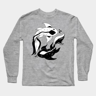 Black and White Yin and Yang Koi Fish Long Sleeve T-Shirt